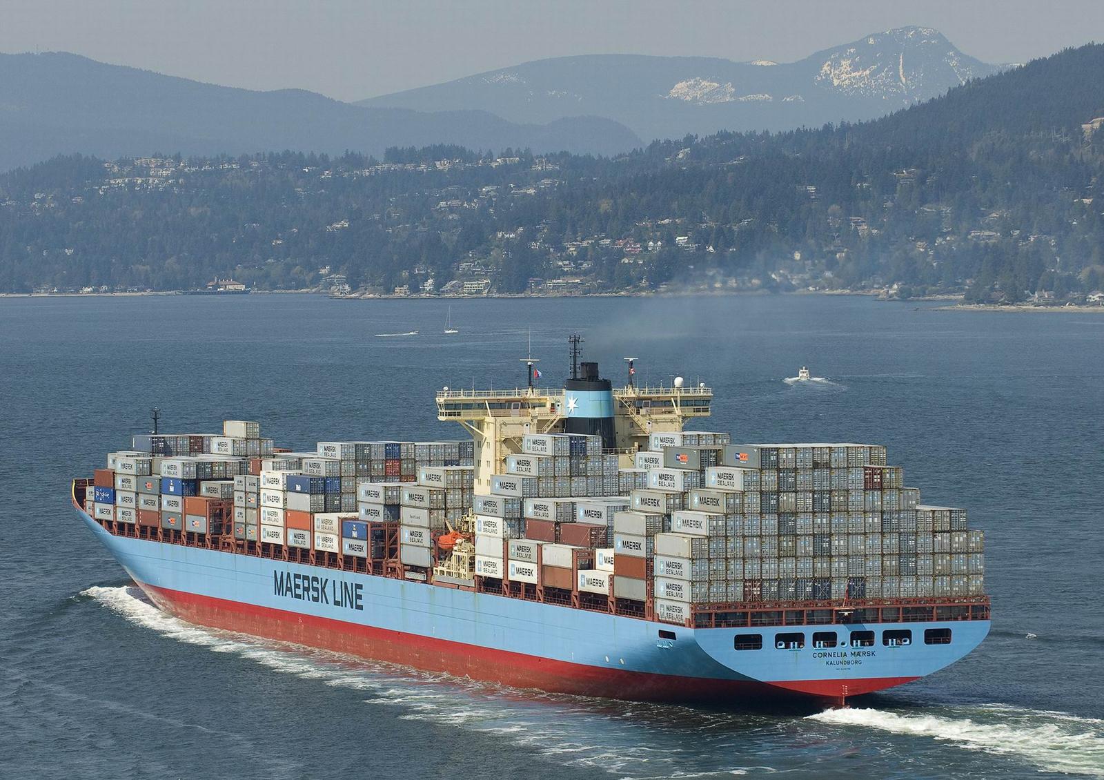 Container ship used for international shipping logistics