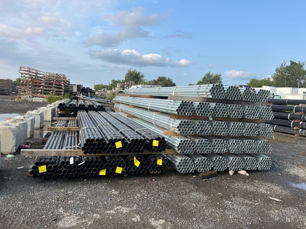 Stacked steel pipes at the Eisa Trading Inc. yard